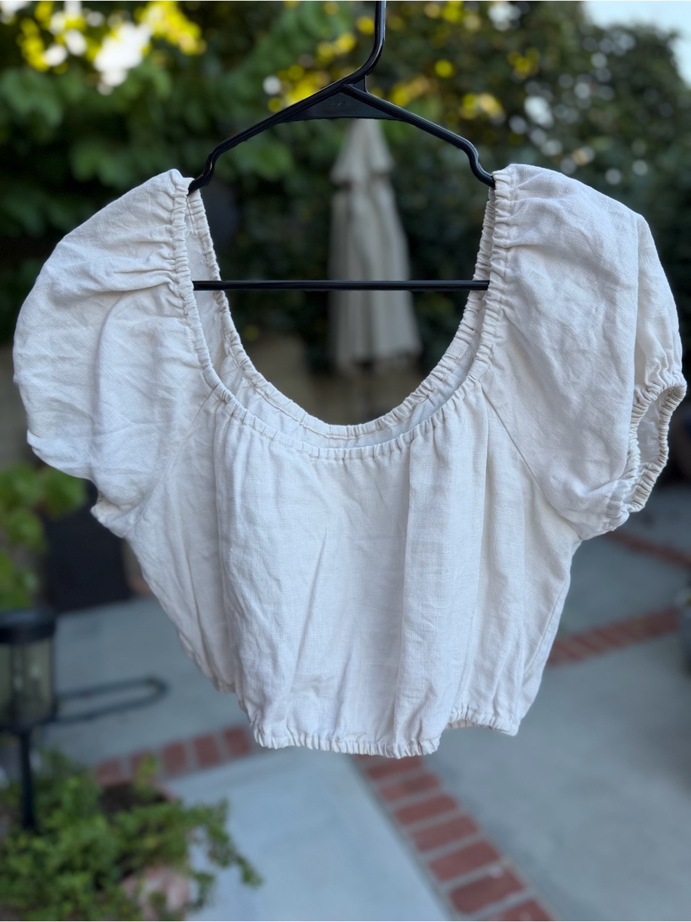🤍 Reformation 100% Linen White Peasant Top — Size L